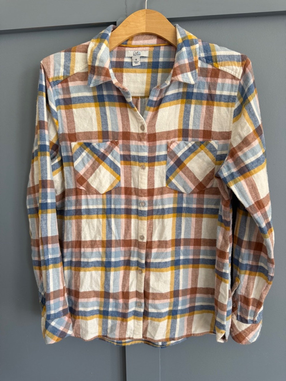 croft & barrow Plaid Button-Up Shirt in Cream, Blue, Mustard & Rust
